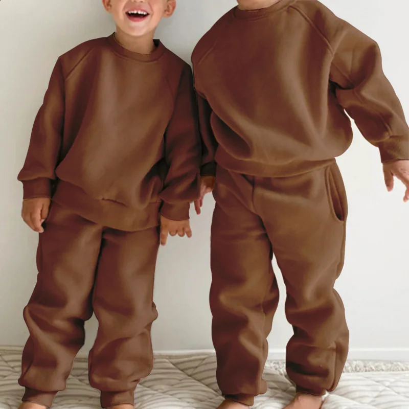 2025 Winter Children Fleece Sports Set Boys Girls Plus Velvet Thick Sweatshirt Sweat Pants 2pcs Suit Kids Warm Outfits 241226