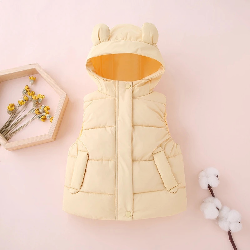 1-7Y Toddler Kids Hooded Waistcoats Solid Children Cotton Padded Warm Vests Baby Boys Girls Sleeveless Jackets Insulated Clothes 241230
