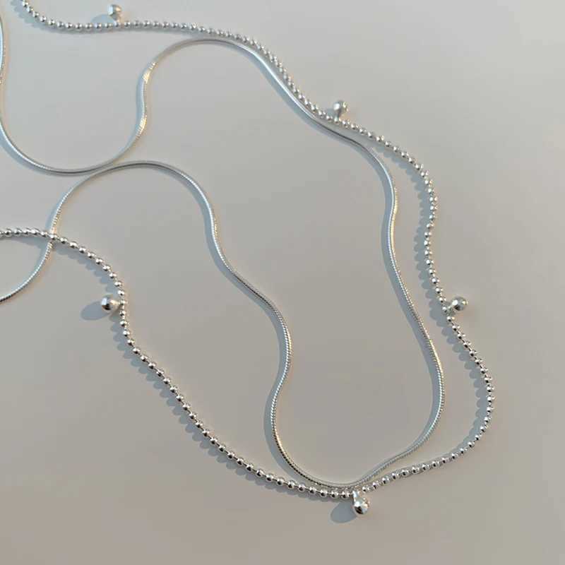 2024 S925 Silver Double layer Snake Chain Clavik Chain Bead Chain Necklace Womens Fashion Hip Hop Retro Unique Design Exquisite Jewelry W241230