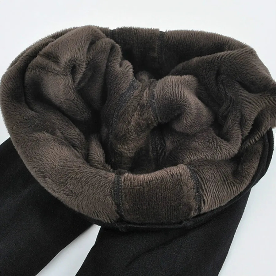 Women Winter Leggings Warm Leggins High Waist Solid Color Velvet Thickened Stretchy Black 241228