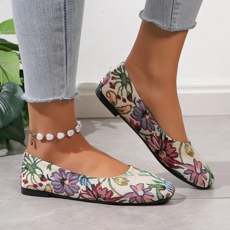 2024 High Quality Ladies Shoes Shallow Womens Flats Fashion Printing Daily Flat Plus Size Low Heelszapatos 241225