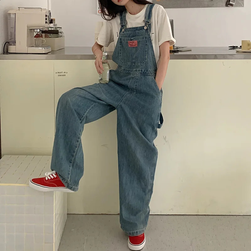Casual Denim Jumpsuits Women Autumn Style Loose Jean Overalls Korean Baggy Wide Leg Rompers Woman 241230