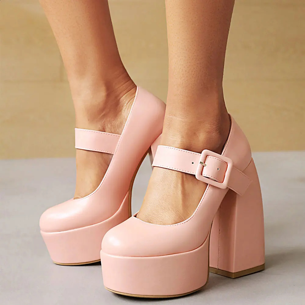 Plus Size 44 Womens Black y2k Platform Shoes Vintage Spring Summer White Block High Heels Mary Janes Pumps 241227