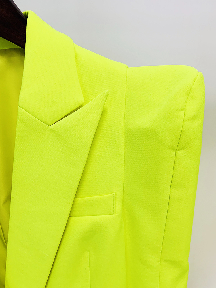 Newest Fashion Designer Jacket Women Peak Strong Shoulder Double Breasted Long Blazer Fluorescein