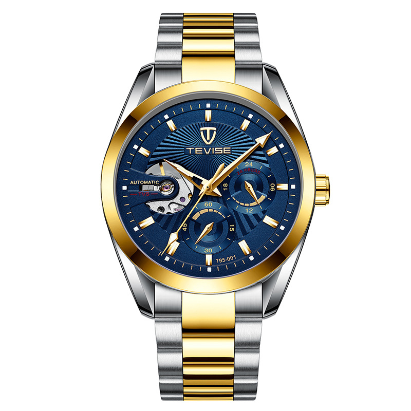 TEVISE Automatic Mechanical Watchs Men Five-needle Multifunctional Business Watch Waterproof Classic Wrist Watches T014
