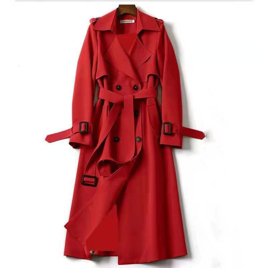 Women's Trench Coats Long With Belt Autumn Korean Windbreaker Ladies Double-breasted Solid Khaki Adjustable Waist Coat For Women