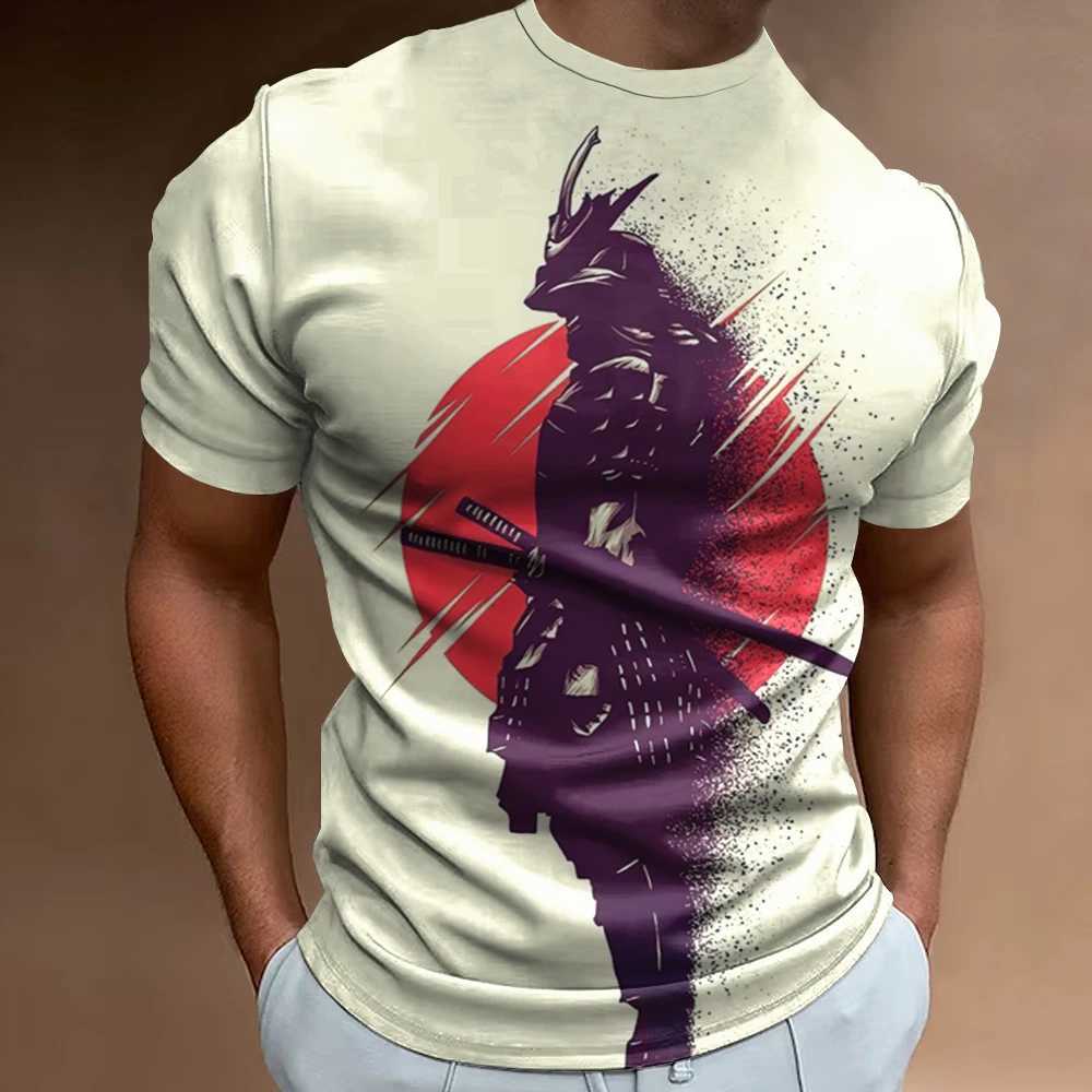 New 3D Japanese samurai printed mens T-shirt retro casual mens clothing loose oversized T-shirt summer mens short sleeved 2024 top W241230