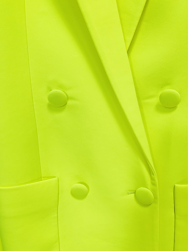 Newest Fashion Designer Jacket Women Peak Strong Shoulder Double Breasted Long Blazer Fluorescein