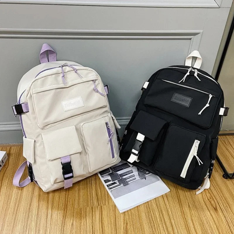 Canvas Womens Backpack Students School Bags for Girls Teenager Cute Multi-pocket Schoolbag Rucksack Handbags Laptop Backpack 241230