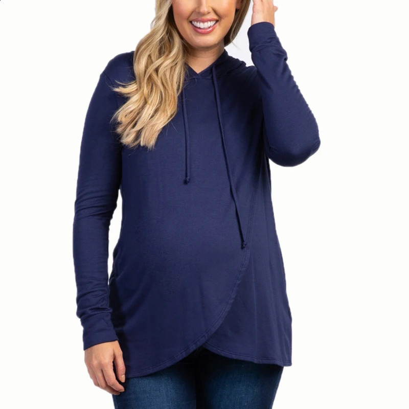 Maternity Hooded Sweater Tops Pregnant Long Sleeve Breastfeeding Blouse Women Top Mama Clothing 241230bj