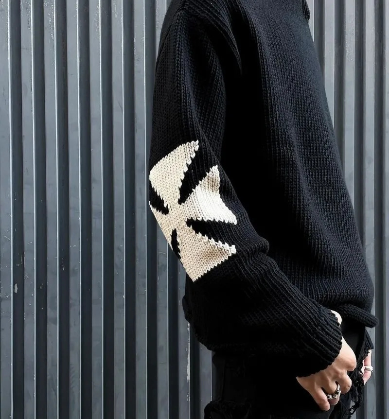Harajuku Vintage Hip Hop Loose pullover Men clothing y2k Top Goth punk Streetwear Knit sweater Couple Winter casual warm sweater 241230