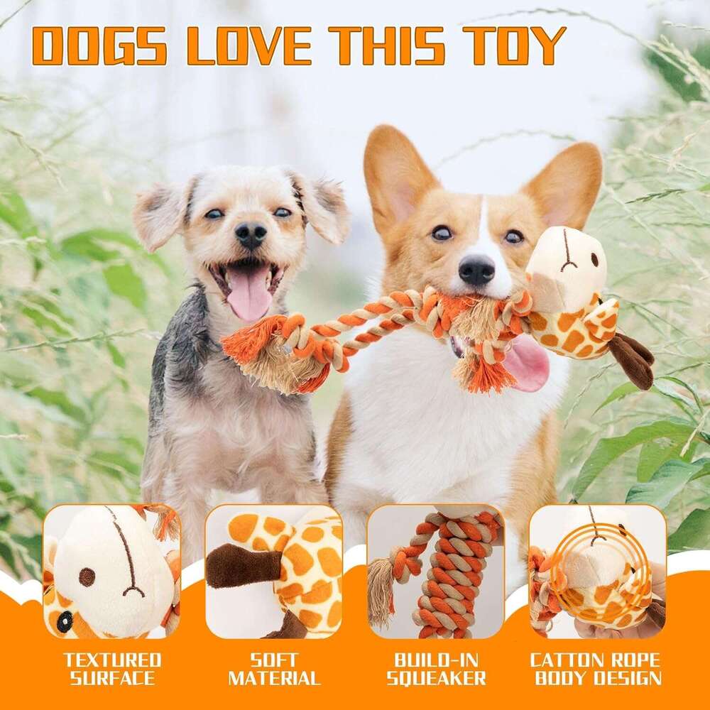 DHpet Rope with Squeaker Aggressive Chewers Tug of War Boredom to Keep Them Busy Plush Squeaky Dog Toys for Small Medium Dogs
