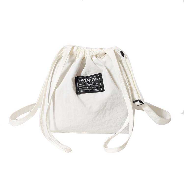 Japanese and Korean Artistic Single Shoulder Crossbody Bag Drawstring Small Bag Niche Solid Color Fashionable Lightweight Mini Phone Nylon Bag for Wom
