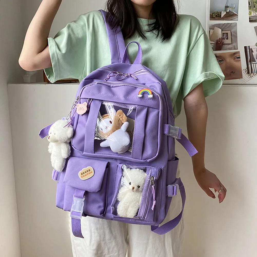 Causal Simple Travel School Bags Portable Large Capacity Waterproof School Books Pencil Case Water Bottle Bookbag For Men Women 241230