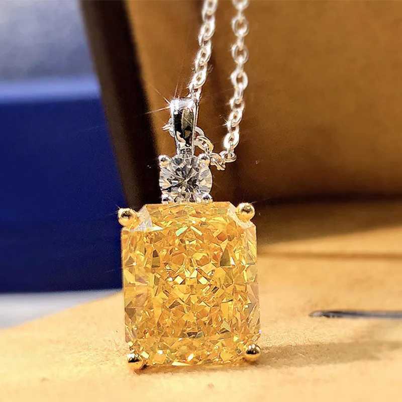 925 sterling silver yellow square cubic zirconia pendant necklace exquisite engagement necklace for women Tren jewelry gift W241230
