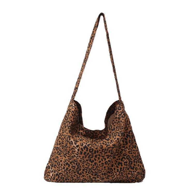 Korean Version 2024 New Leopard Print Floral High-end Women's Shoulder Bag, Internet Famous Same Style Canvas Bag, Large Capacity Armpit Bag