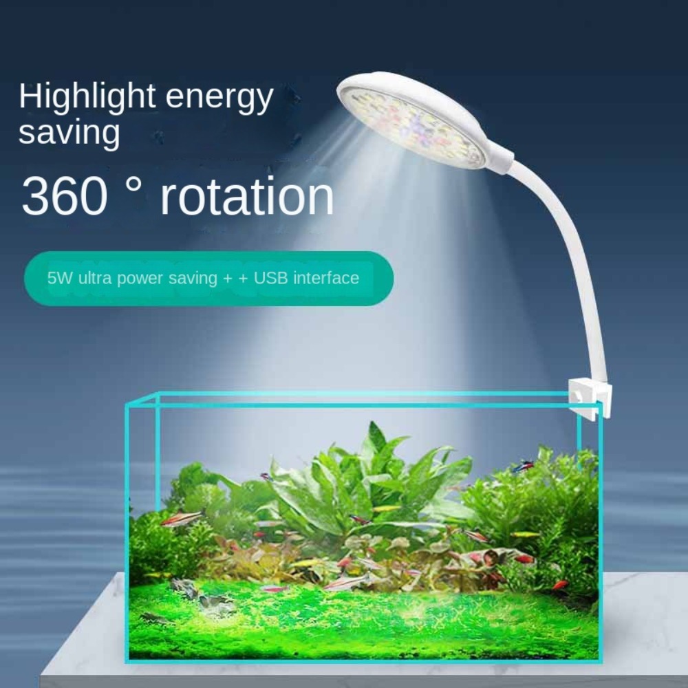 New Mini Fish Tank Clip Lamp 5/7W LED Adjustable Aquarium Plant Light 360-Degree Rotation USB Aquarium Light