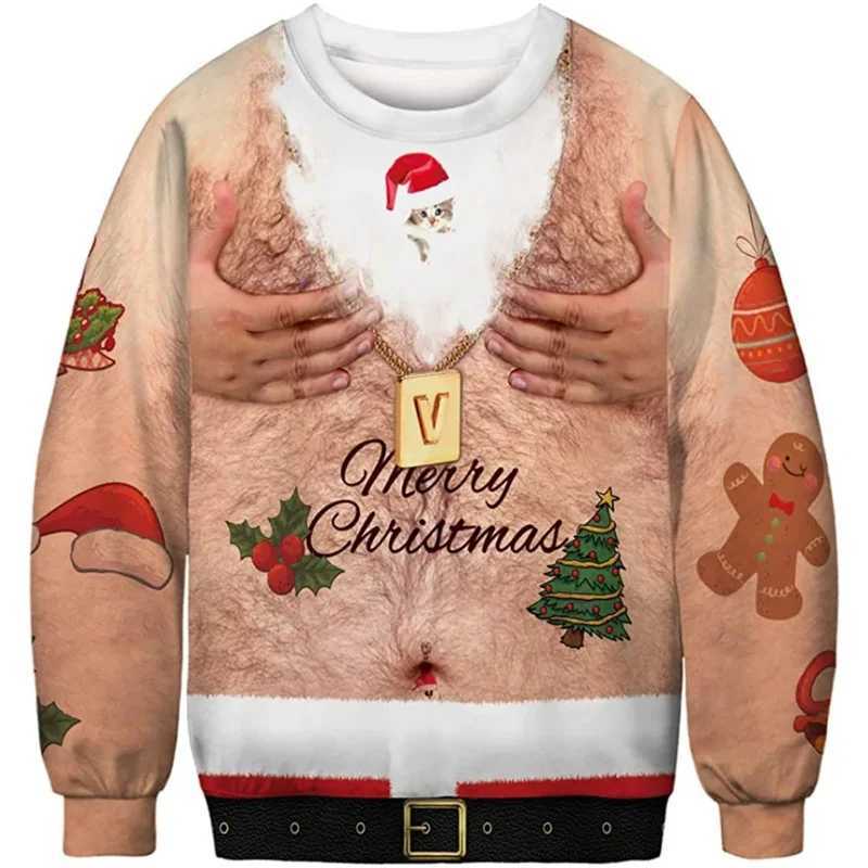 Mens 3D printed hoodie with PVD Christmas pattern fashionable sweater long sleeves round neck fun novel Y-ly W241230