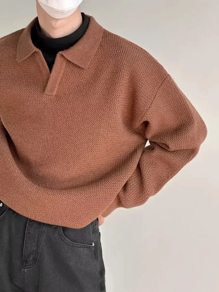 Knitted Sweater Men Old Money Oversize Casual Pullovers for Man Autumn Winter Khaki Polo Tops Male Streetwear Korean 241230