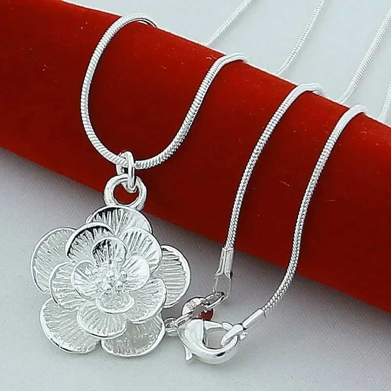 DOTEFFIL 925 sterling silver rose pendant necklace 18/20-24/26/30 inch snake chain used for womens wedding engagement jewelry W241230