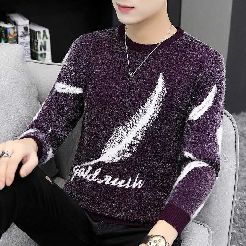 Korean Fashion Autumn Winter Sweater Mens O-neck Jacquard Knitted Thick Warm Casual Long Sleeve Loose Zipper Knitted Top W241230