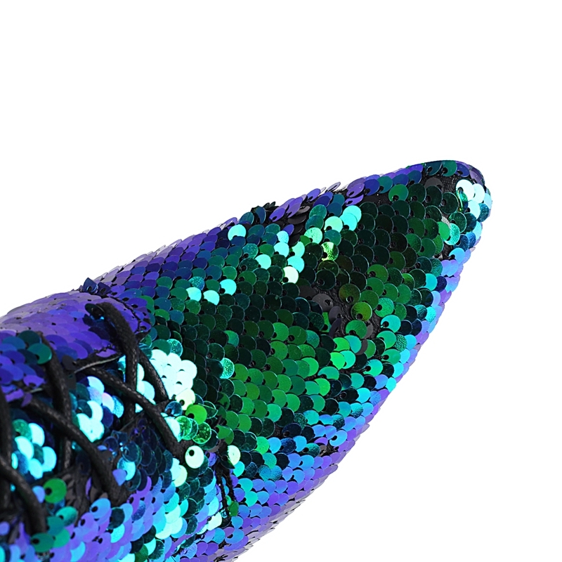 Women's New Fashionable Nightclub Style Pointed Heel Large Sequin Lace Up High Leg Over Knee Long Boots