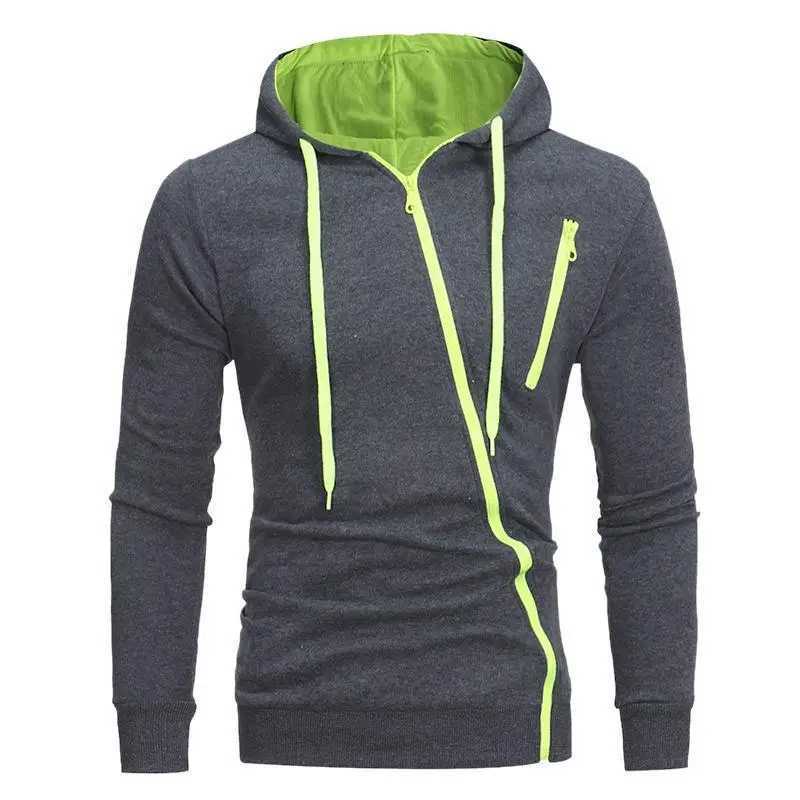 Casual mens hooded sweatshirt diagonal zipper jacket spring autumn trend custom streetwear W241230