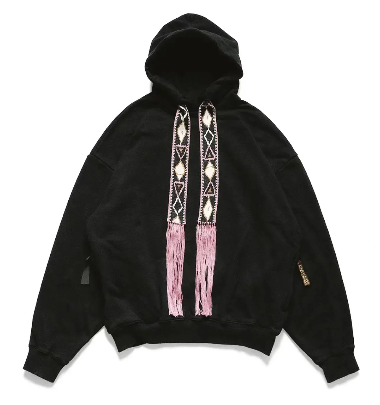 23Ss KAPITAL Hirota Double-Color Japan Vintage Geometric Tassels Ethnic Style Embroidery Ribbon Loose Men's Hoodies