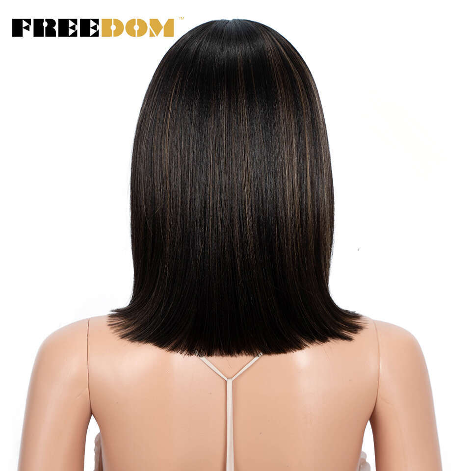 FREEDOM Short Bob Synthetic Straight Ombre Blue Pink Ginger Blonde Lace Wigs For Black Women Middle Part Cosplay Wig