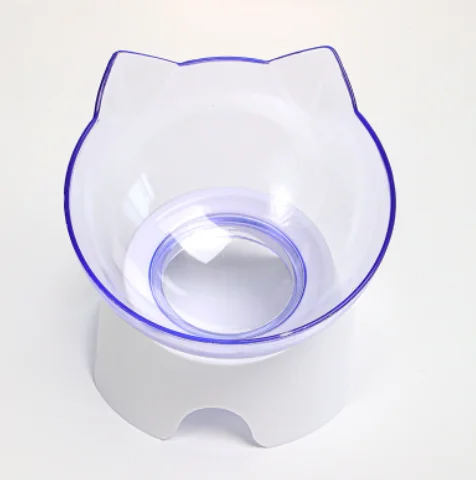 133556 Cat Raised Stand Feeding Transparent Plastic Pet Food Water Feeder Bowl 15 Degree Tilted Design Neck Guard for Cats Dogs