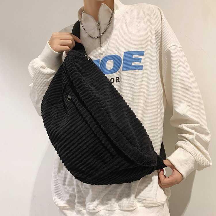 Corduroy large capacity crossbody bag, can hold A4 textbook tote bag, shoulder bag, car stitching cotton zipper 241230