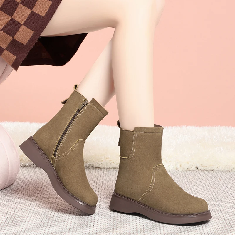 AIYUQI Snow Boots Women Winter Shoes Genuine Leather Wedge Women Ankle Boots Natural Wool Warm Women Ankle Bootiess