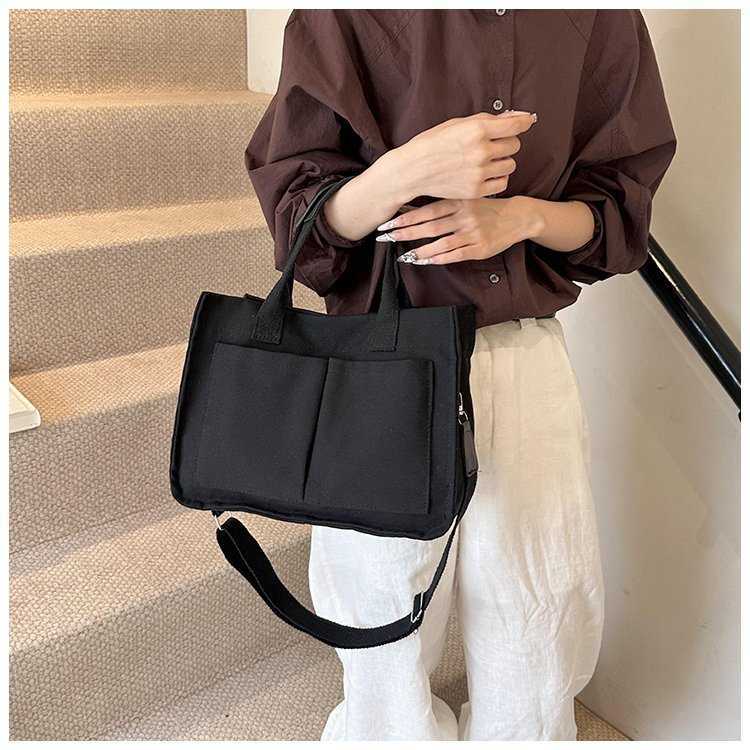 College Student Class Canvas Bag, Female 2024 New Casual Versatile Shoulder Bag, Large Capacity Commuting Tote Bag