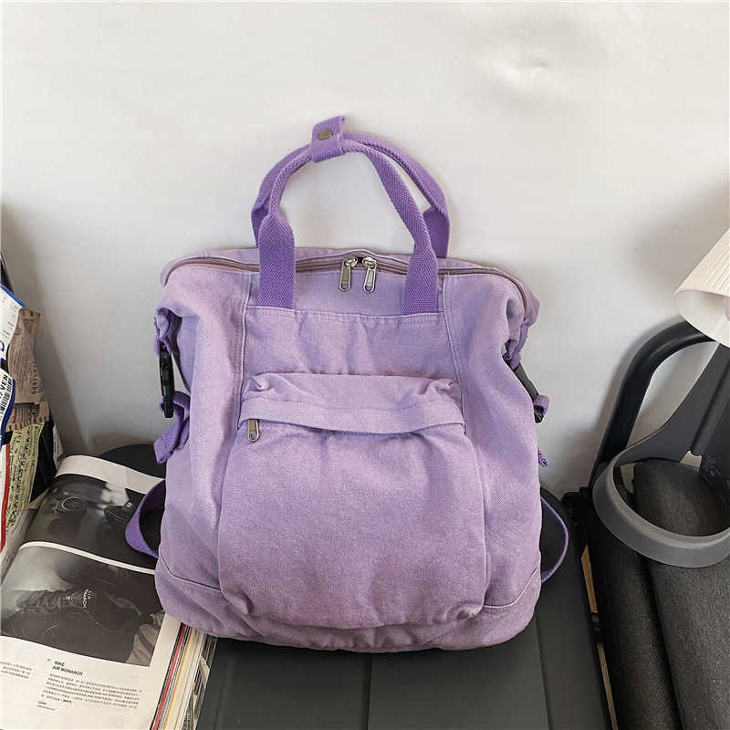 Ins style schoolbag female solid color large capacity backpack college student lazy Feng Shui wash used Canvas Backpack 241230