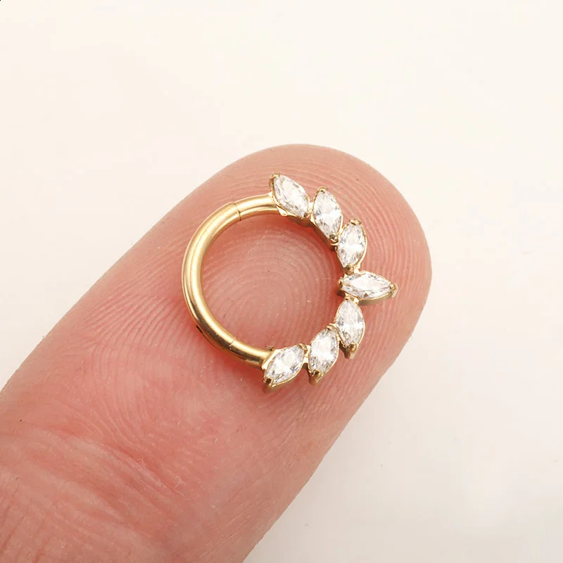 ASTM F136 Ear Piercing Marquise CZ Hinged Segment Nose Ring Cartilage Hoops Women Rook Septum Clicker Piercing Jewelry 241230
