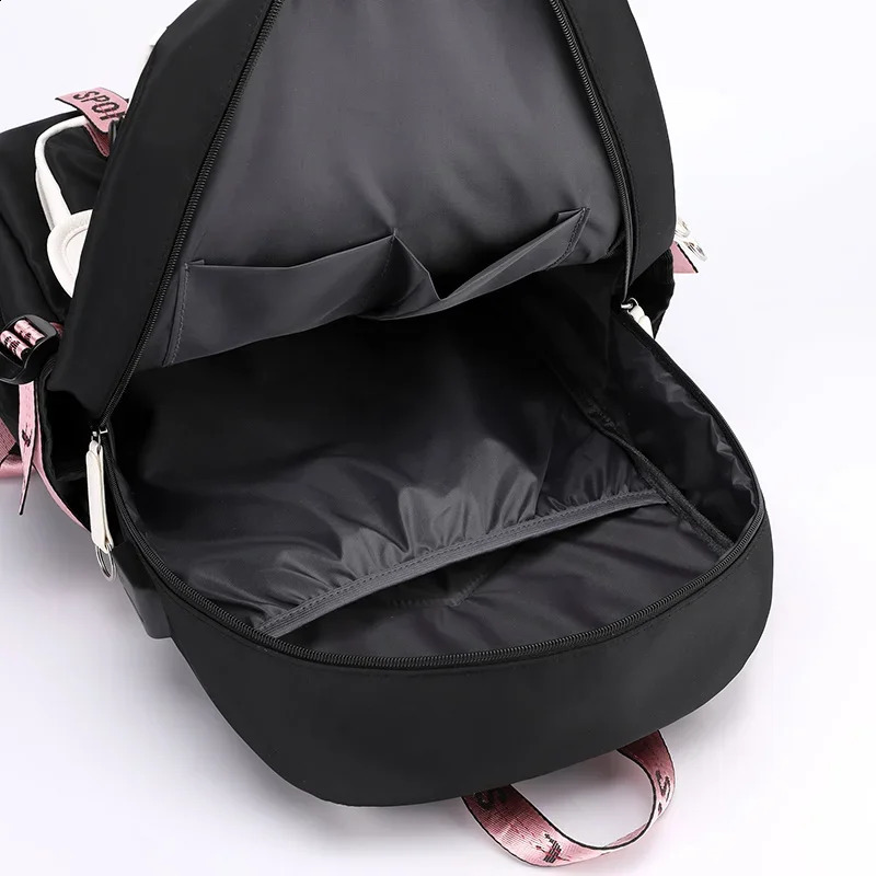 large school bags for teenage girls USB port canvas schoolbag student book bag fashion black pink teen school backpack 241230