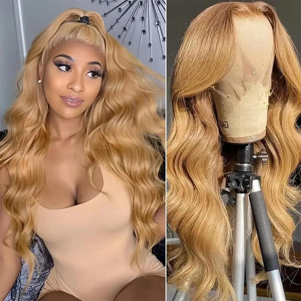 Deep Blonde Hair Body Wave Lace Frontal Wig Simulation Human Hair Wigs 13x4 HD Glueless Preplucked Wigs Transparent Lace Front Ready To Wear 250 Densi