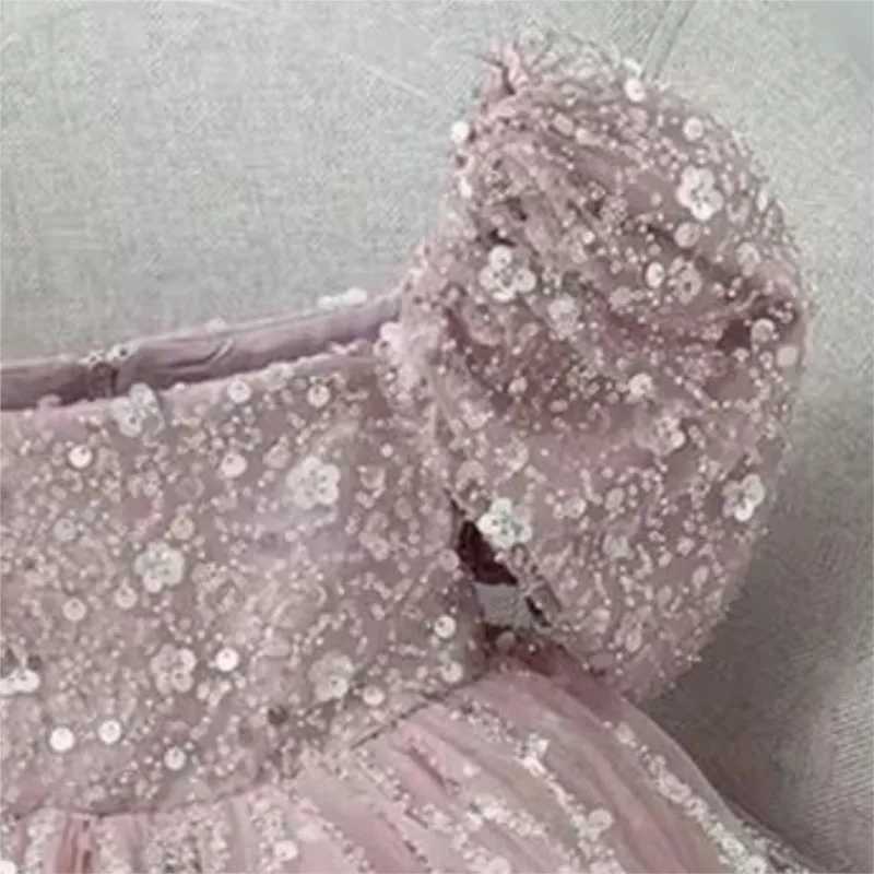 Girl's Dresses Baby girl princess sequin dress with shoulder puff sleeves baby toddler thin gauze Vestido birthday party baby costume 1-14Y Y2502