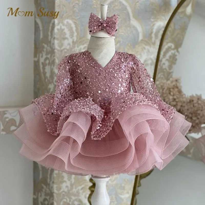 Girl's Dresses Baby Girl Princess Sequins Tutu Dress Long Sleeve Infant Toddler Child Bow Vestido Party Wedding Birthday Baby Clothes 1-12YY24122