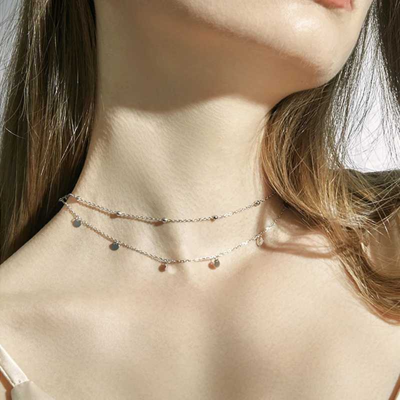 925 sterling silver double round bead necklace womens tassel clavick chain simple temperature chocolate party jewelry gift W241230