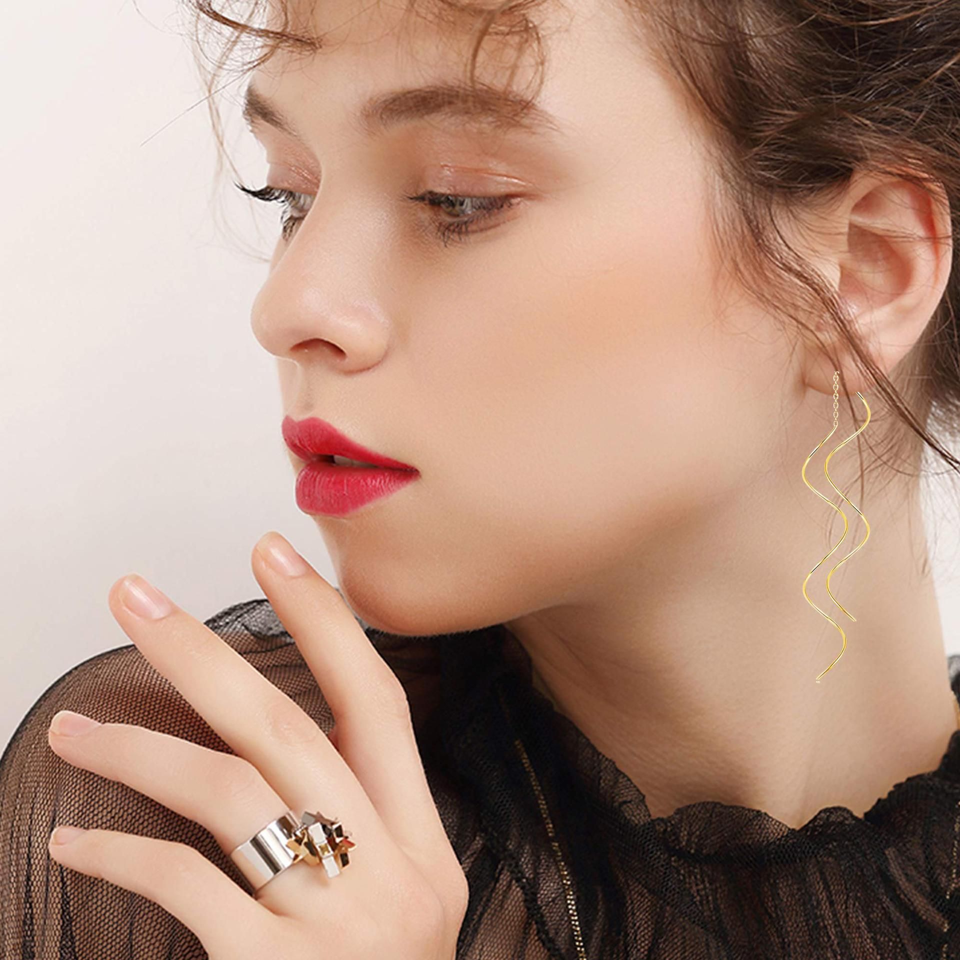 Stylish Women's Line of Threading Pendant Earrings Made from Premium Stainless Steel Trendy and Comfortable