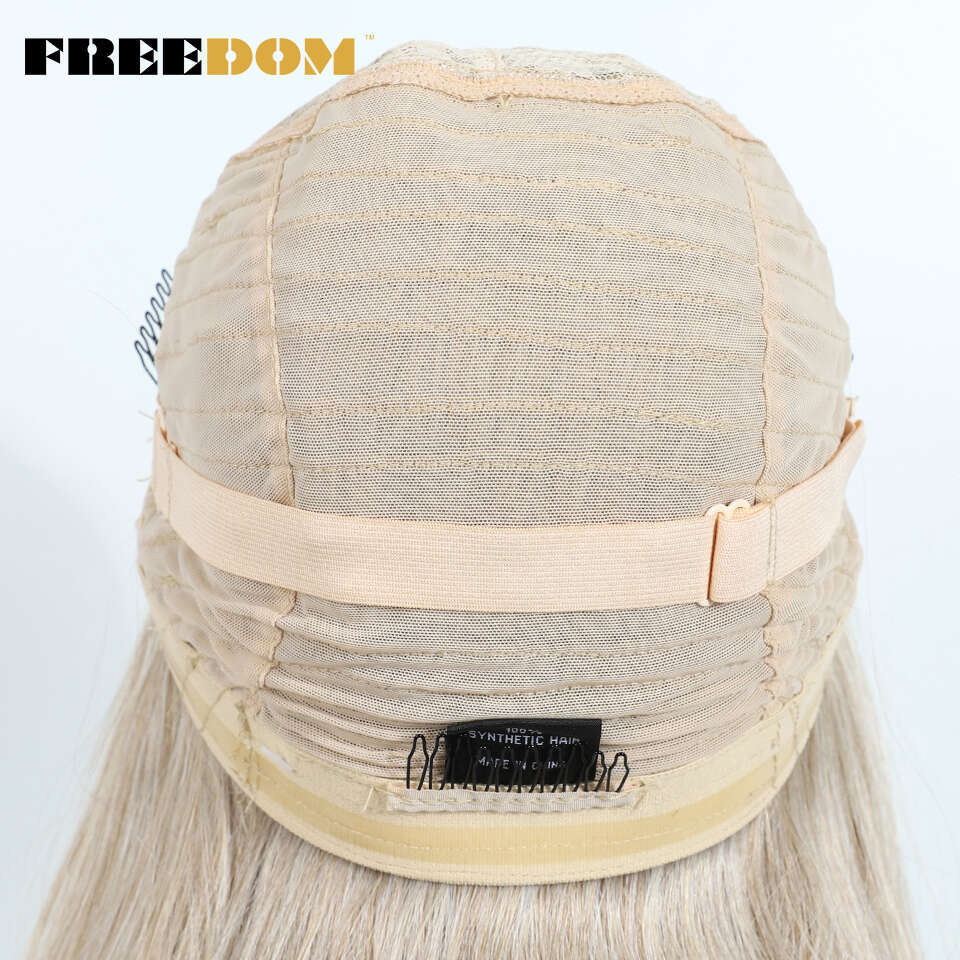 FREEDOM Synthetic Lace Front For Woman Long Layered Straight Wigs Ombre 6X4 Plucked Pre Cut Wear And Go Glueless Wig