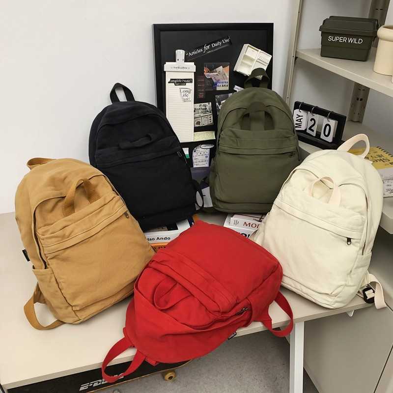 Washed canvas backpack for men and women, large capacity college student backpack for women, trendy brand street travel backpack 241230