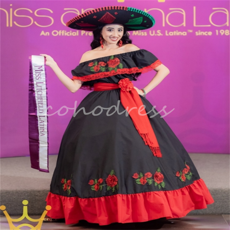 Traditional Mexican Black Prom Dress Jancember Vestidos De 15 Quinceanera Victorian Gothic Costume Evening Dress Masquerade Costume Birthday Party Gow