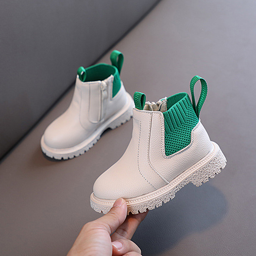 Winter New Kids Thick Plush Warm Boots Side Zipper PU Leather Waterproof Snow Boots Happysteps Boys Girls Non-slip Plush Cotton Shoes Size US 5C-12.5C