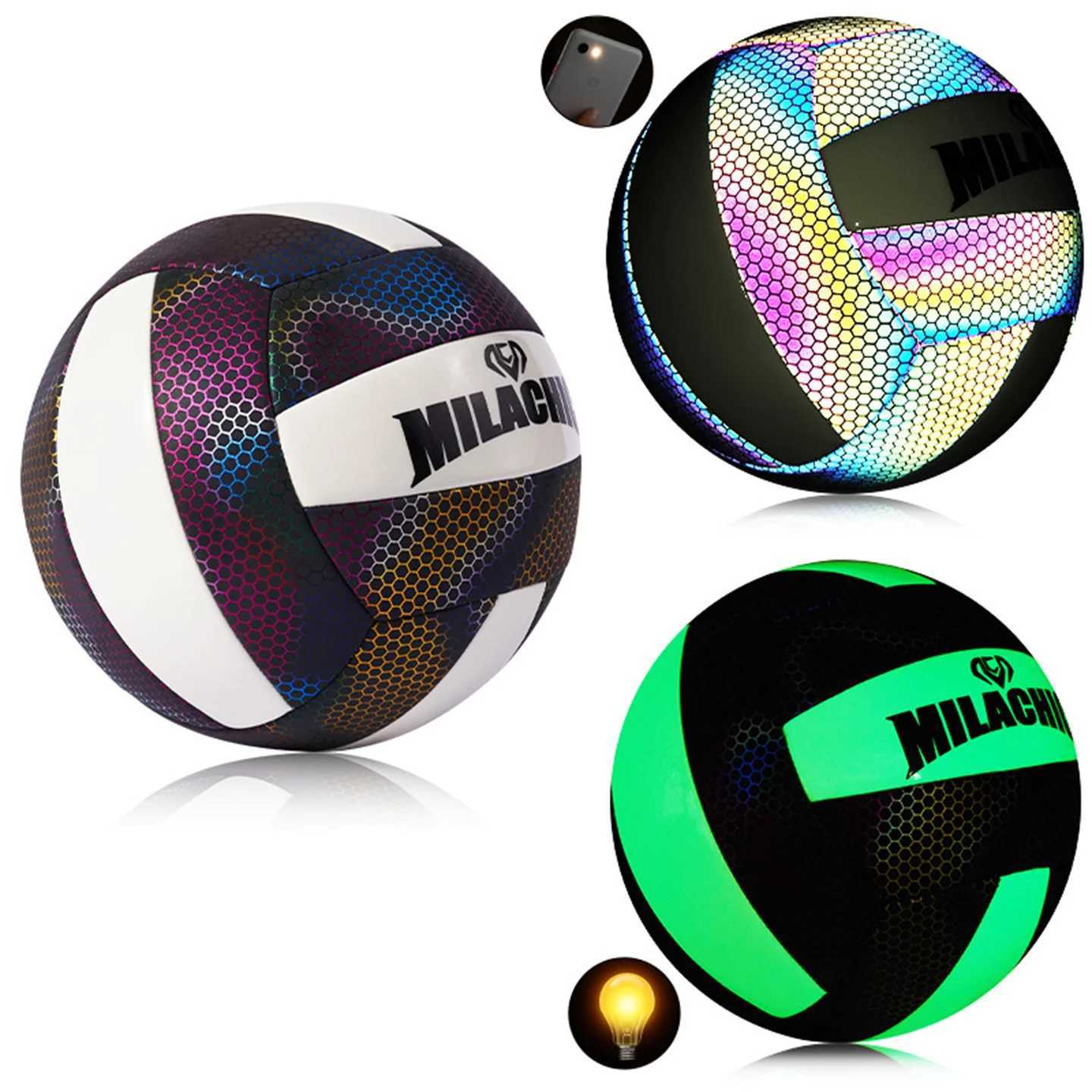 Holographic Reflect light Fluorescence Volleyball Official Size And Weight No.5 Machine Sewing Soft Touch Beach VolleyballXJ241230