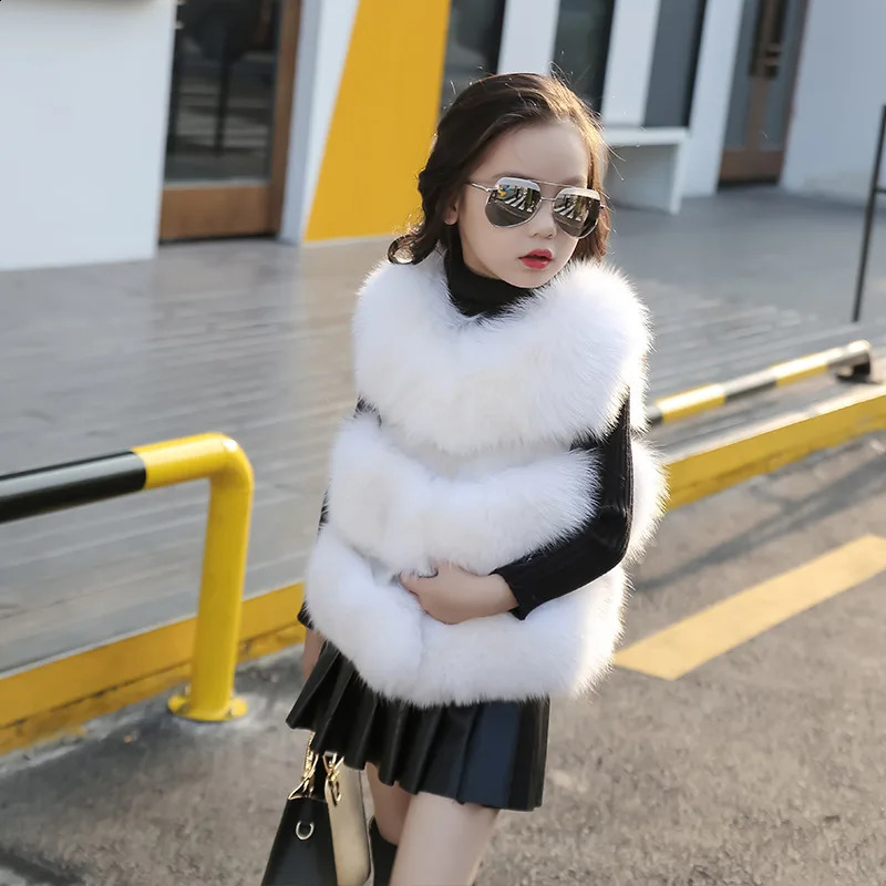 Winter Children Clothing Solid Baby Fur Vest faux Fox Fur Coat Elegant Warm Vest Parka For Girls TZ183 241230