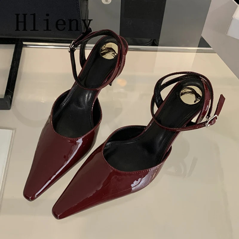 Hlieny 2025 Spring Ankle Buckle Strap Women Pumps Sexy Pointed Toe Thin High Heels Sandals Party Dress Mule Shoes 241230