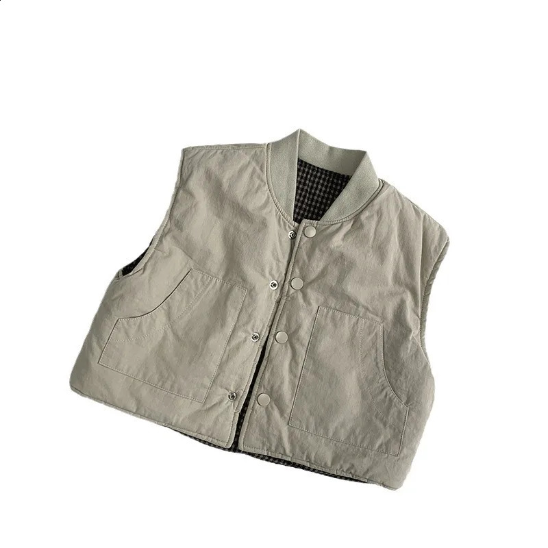 Winter Children Reversible Vest For Boys Cotton Padded Plaid Sleeveless Baby Boy Jacket V-collar Thicken Warm Kid Boys Waistcoat 241230
