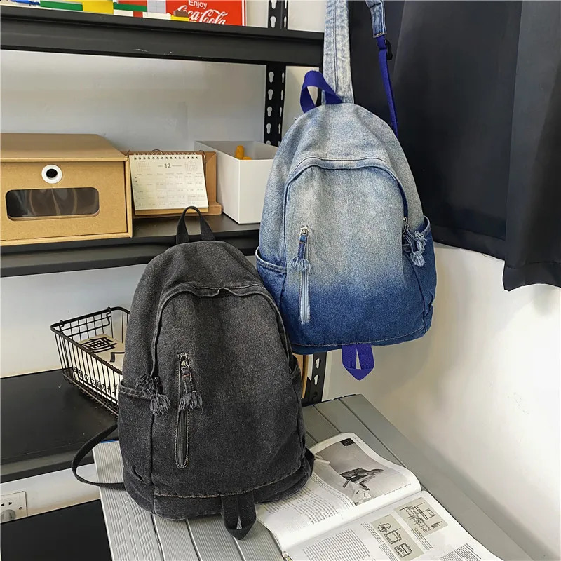 Gothic Gradient Backpack American Street Style Cowboy Large Capacity Student Schoolbag Y2k Harajuku Bag Women Men Backpack 241230